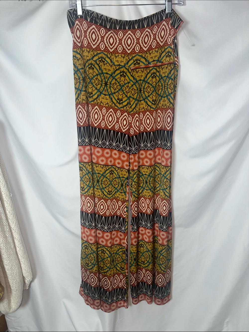 MOA USA Wide Leg Patterned Pants in Mustard, Rust & Black